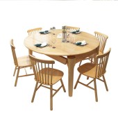 现代简约实木可伸缩折叠圆餐台椅